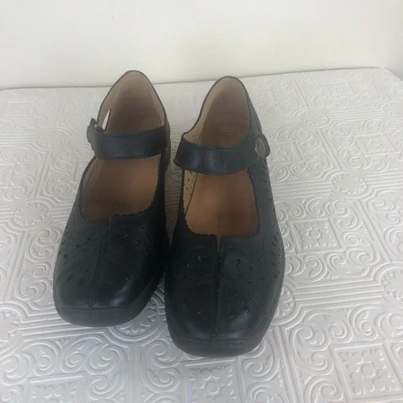 Hotter Women Chile Black Leather Chunky Mary Jane Comfort Shoe Square England - Picture 2 of 10
